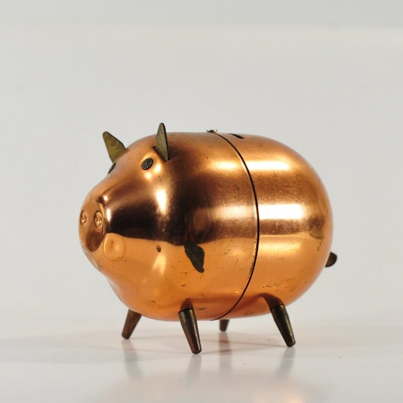 1970s Modern Cute Piggy Bank Shiny Copper - Picture 4 of 11